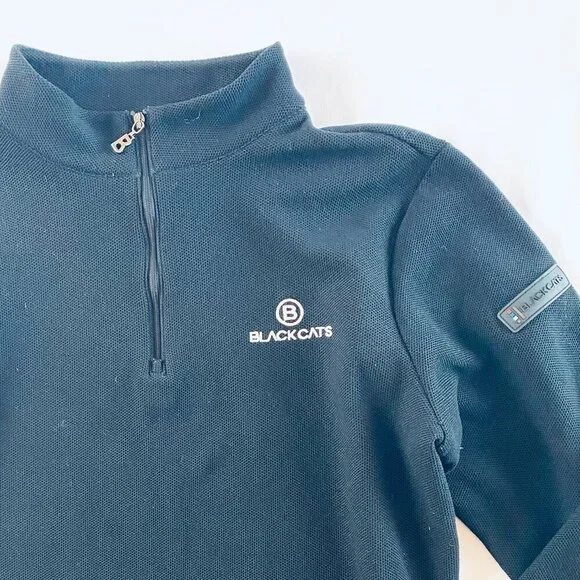 Black Cats Italy vintage 1/4 zip black pullover Women's Small Medium logo casual - Picture 3 of 7